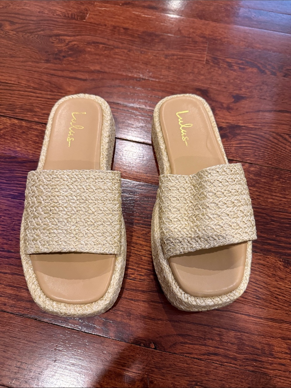 Lulu's Beige Woven Slide Mules